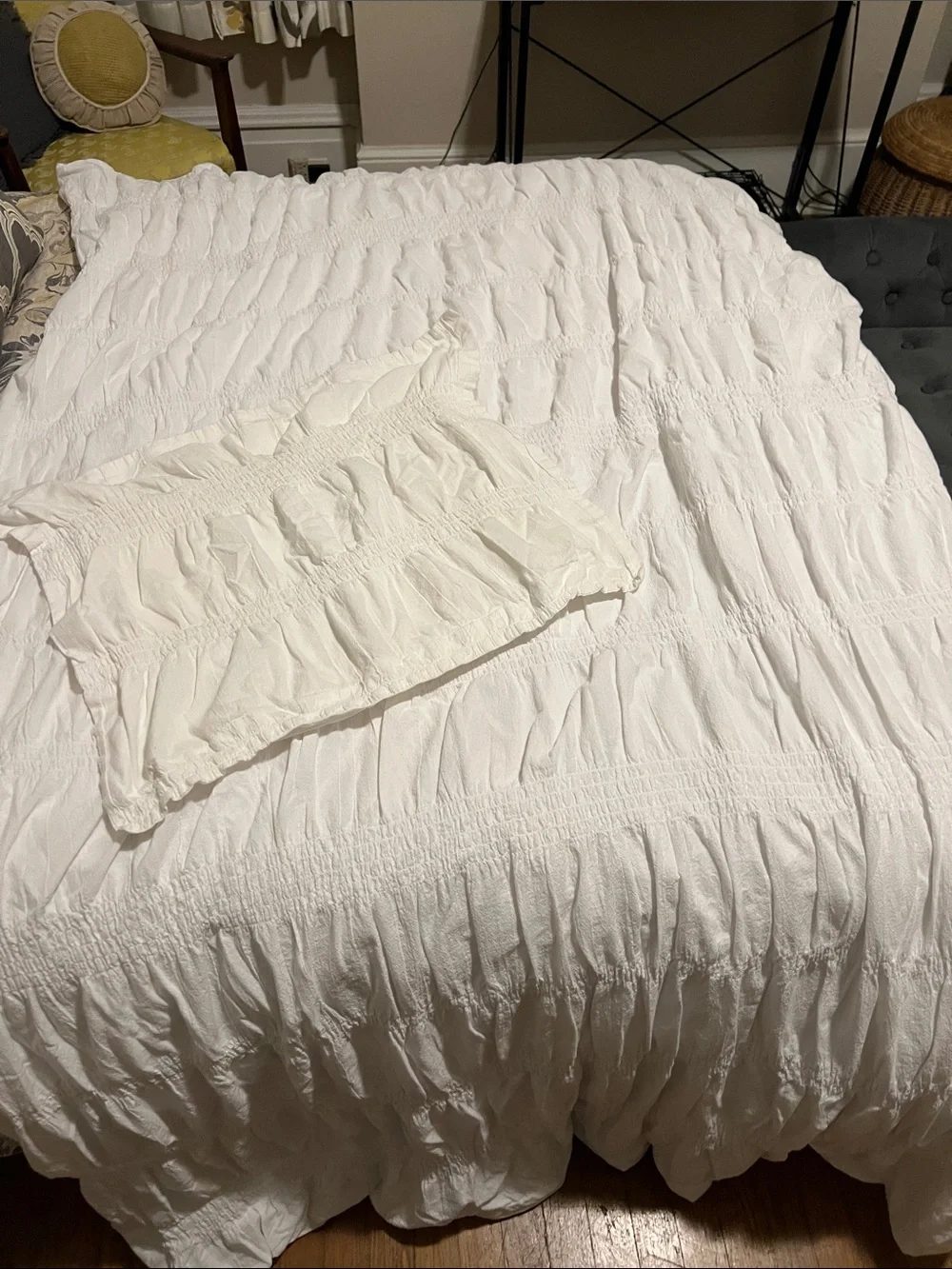 Twin Ruched Duvet Cover with matching pillow sham.